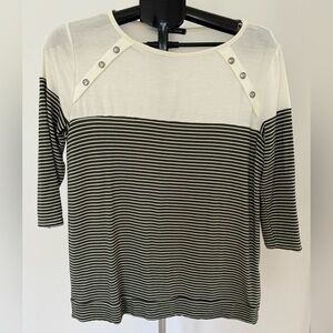 Pink Clover Luna Top | Shoulder Button Detail | Striped Hem | Size Medium